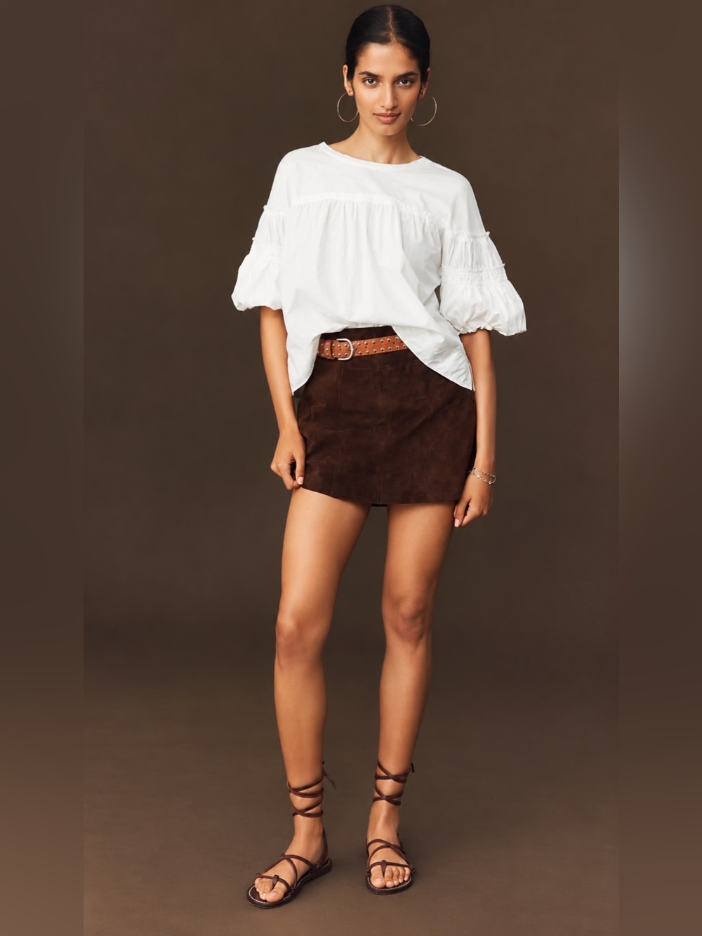 Pilcro Reworked Ruffle Sleeve Top White Cotton Puff Sleeve Mixed Media Blouse S - Picture 10 of 10